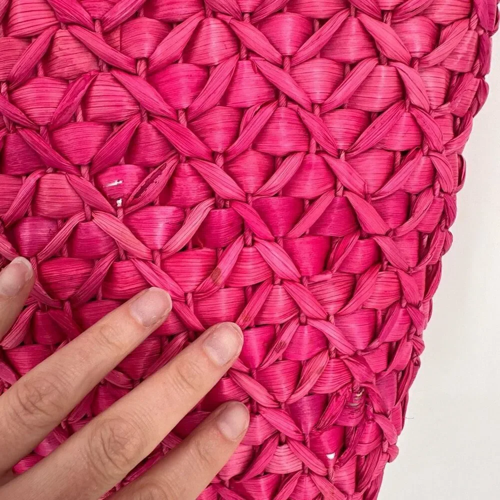 NWT Barney’s NY Pink Straw‎ Beaded Handle Tote Bag